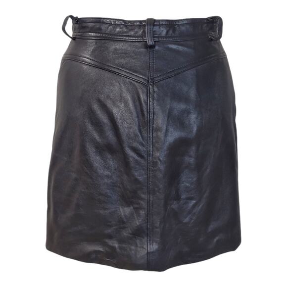 VAKKO Upcycled Black Leather Mini Skirt Sz 10 High Waist Jean Style Vintage Y2K - Picture 3 of 11